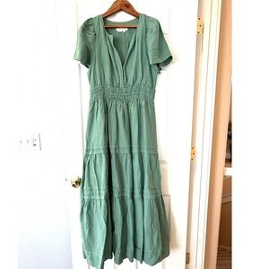 Anthropologie Somerset Linen Sage Green Maxi Dress